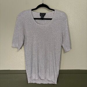 Vintage Suzelle Silver Knit Short Sleeve Blouse Size Medium